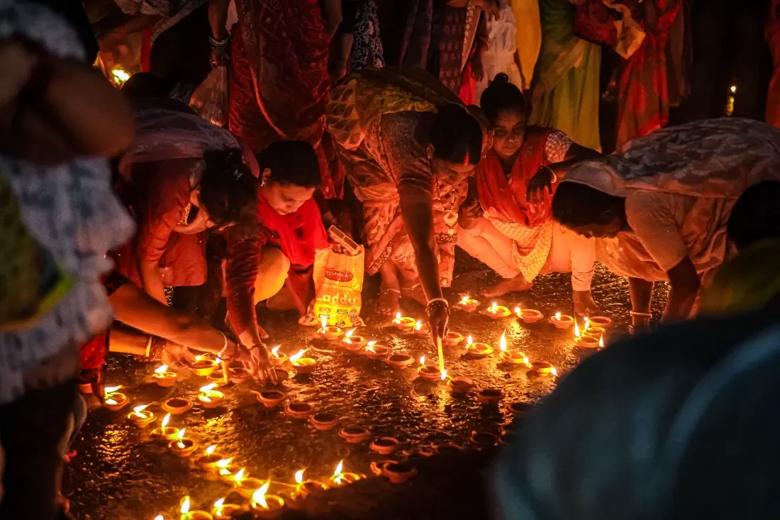 Deepavali oil lamps and rangoli, Kota Kinabalu
